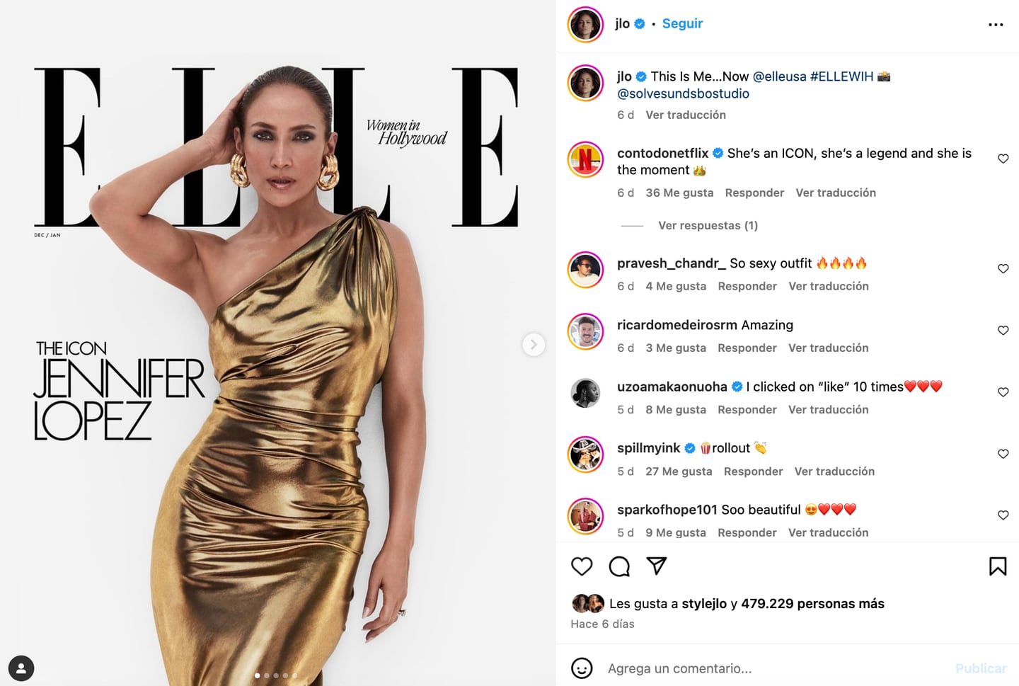 Jennifer Lopez en portada Revista 'Elle'