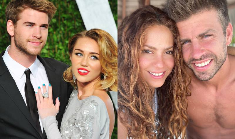 Miley Cyrus y Liam Hemsworth (créditos Alberto E. Rodriguez)/ Shakira y Piqué en Instagram