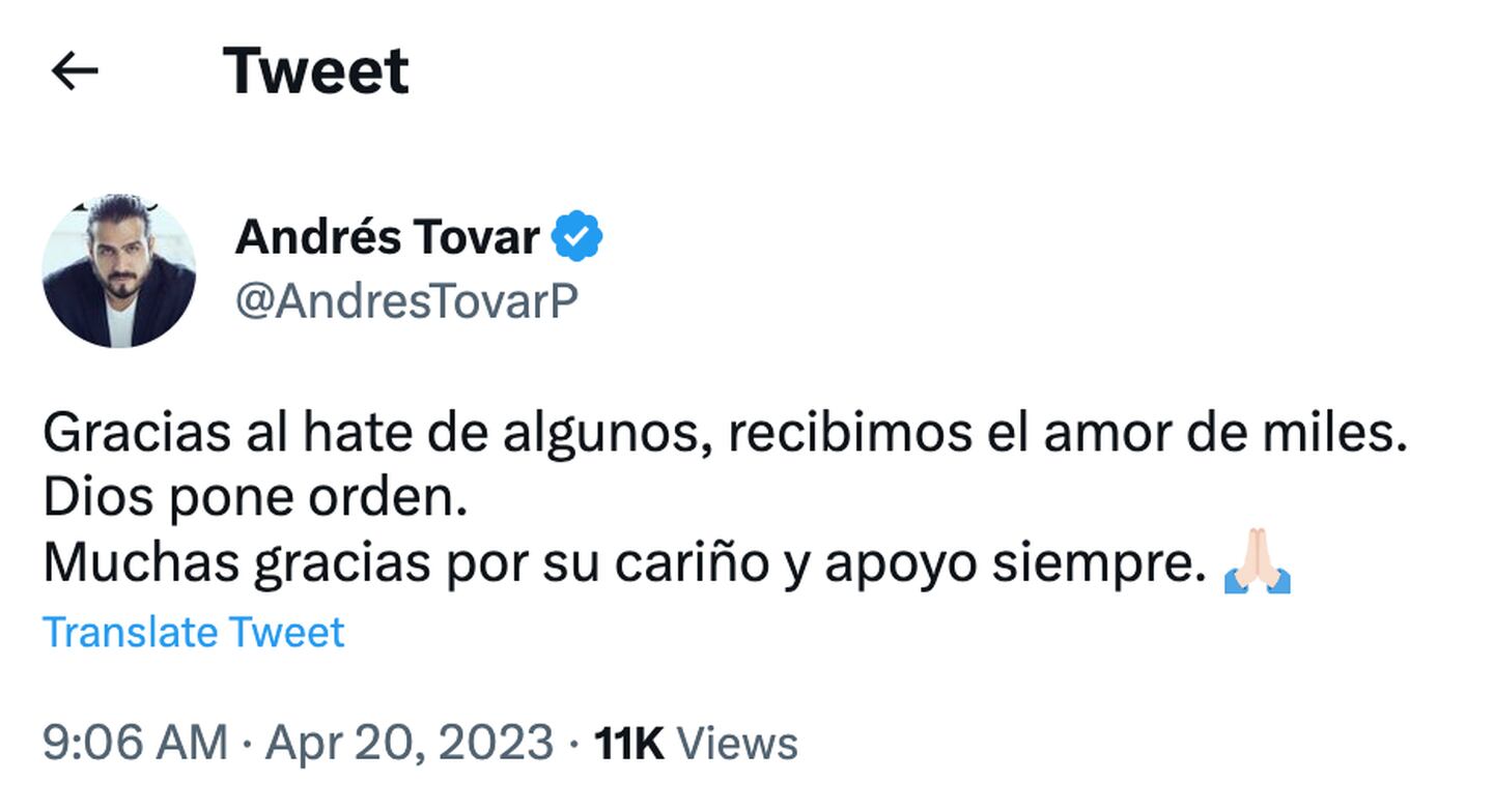 Con un contundente mensaje de Andrés Tovar defendió su matrimonio con Maite Perroni.