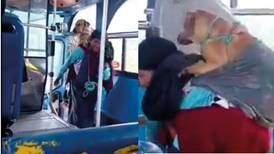 ¡Hermoso! Perrito viaja en bus de transporte público cargado por su dueña