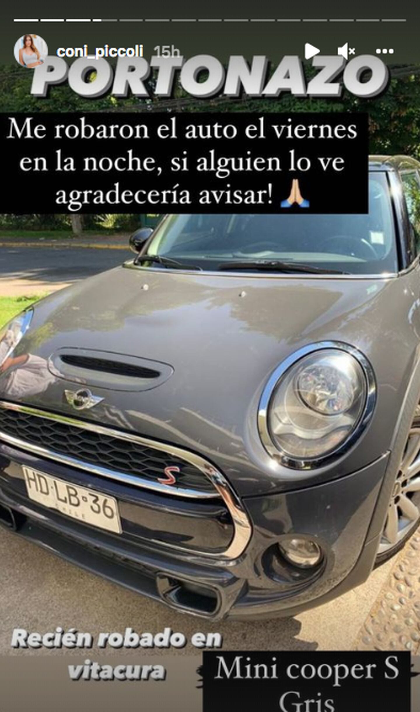 Constanza Piccoli compartió una fotografía de su auto robado