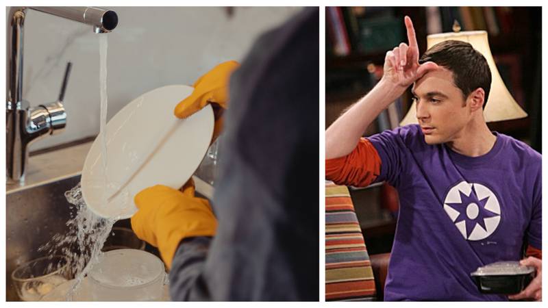 El orden correcto para lavar la loza // Pexles y captura The Big Bang Theory