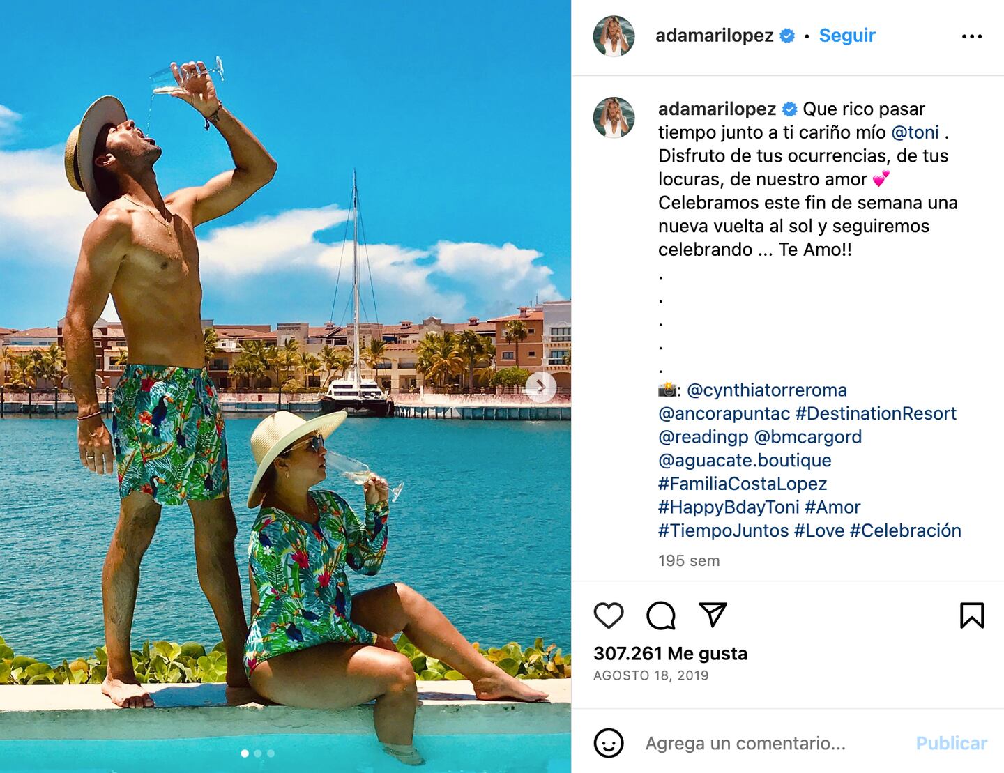 Adamari López compartió las vacaciones que disfrutó en 2017 junto a su entonces pareja, Toni Costa