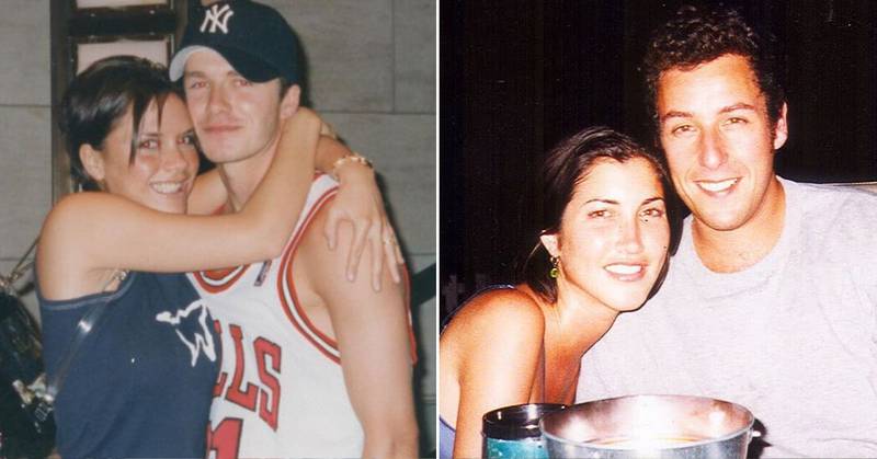 David Beckham y Victoria Beckham y Adam Sandler y Jackie Sandler en los respectivos comienzos de sus romances