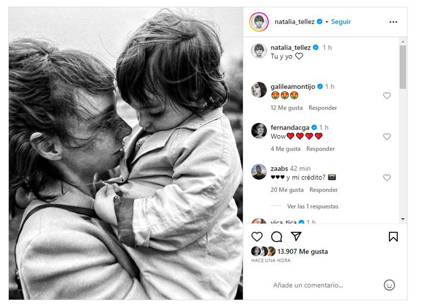 Natalia Téllez publicó esta foto junto a su hija en donde dejó ver su rostro por primera vez