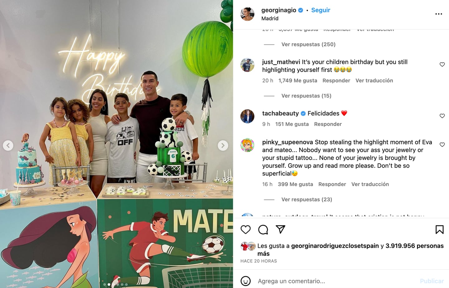 Georgina Rodríguez y Cristiano Ronaldo celebran el cumpleaños de sus mellizos Eva y Mateo