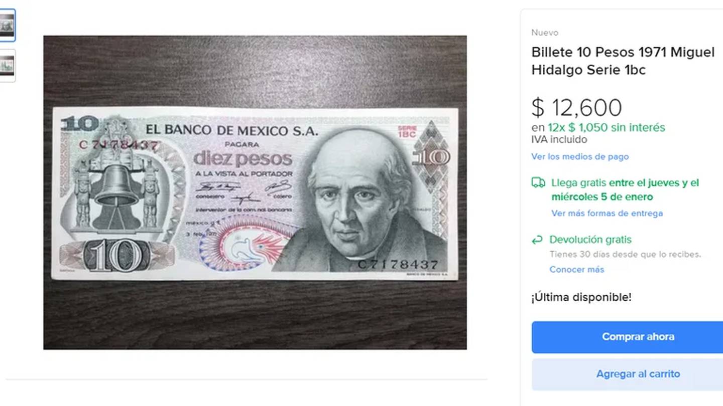 Billete de 10 pesos mexicanos antiguo