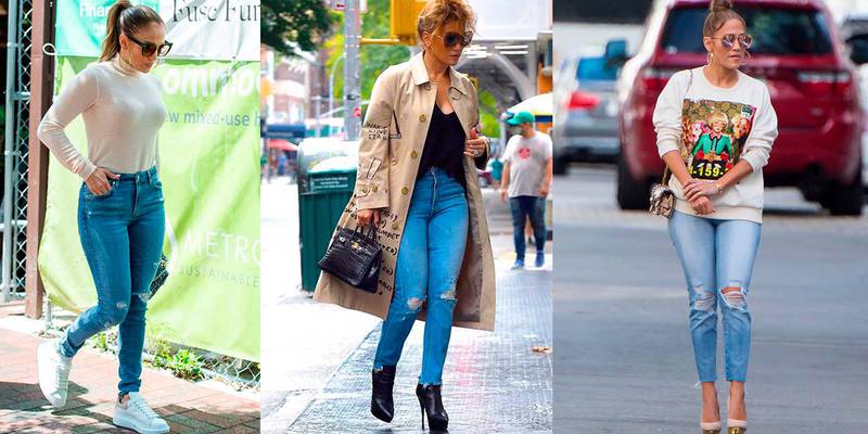 Jennifer Lopez cómo llevar jeans rotos a 50