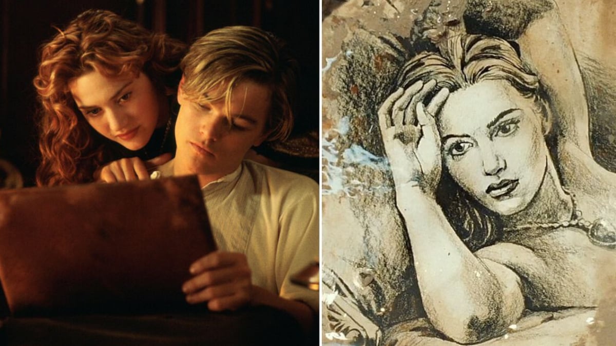 Leo DiCaprio y Kate Winslet en la escena del dibujo en 'Titanic'
