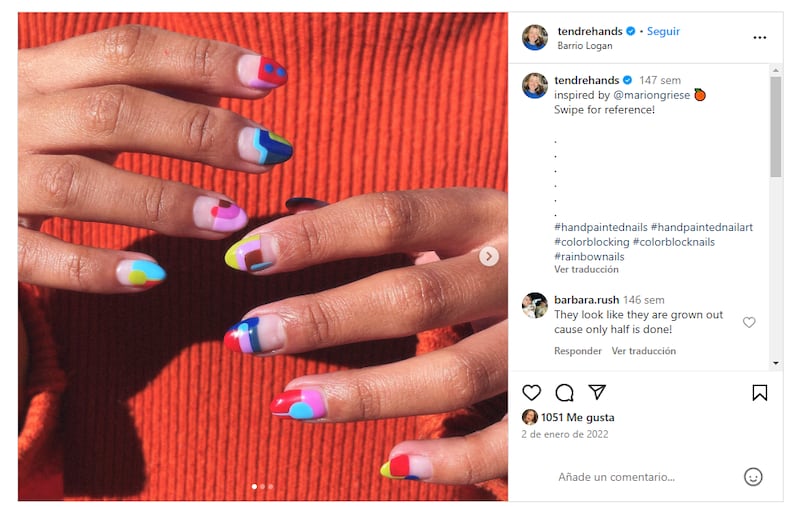 Las uñas 'color block' permiten jugar con todos los colores del espectro cromático