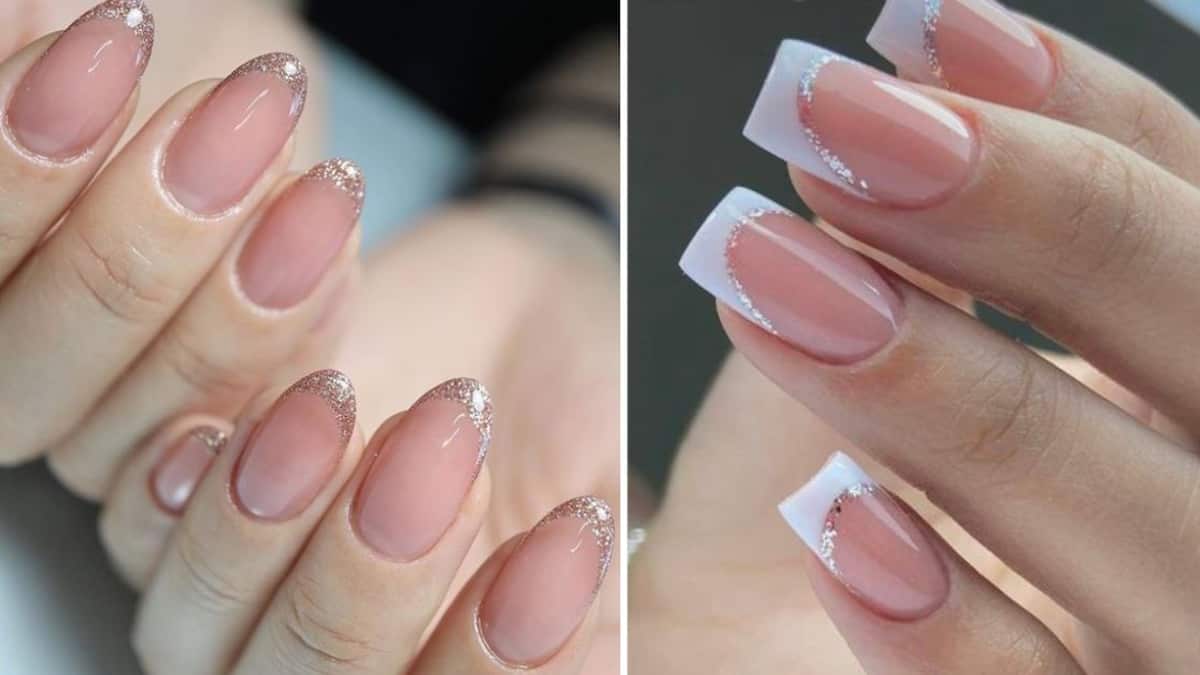Diseños elegantes y modernos de uñas francesas con glitter para mujeres de 50 este 2023