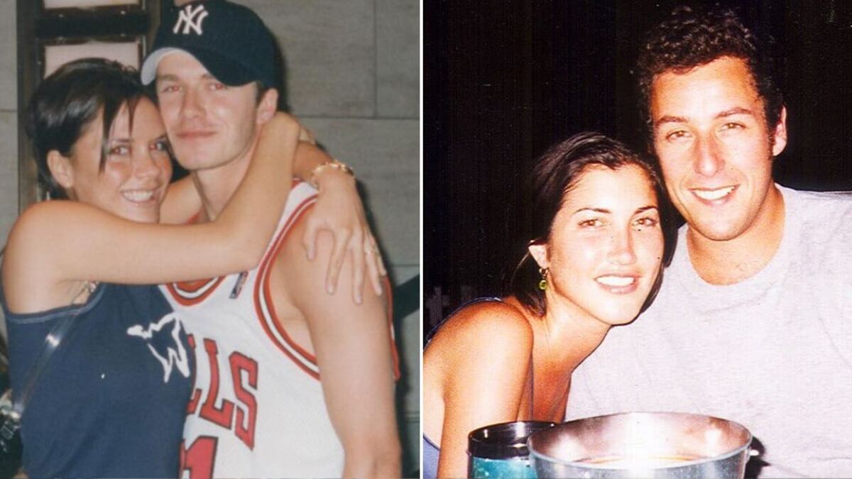 David Beckham y Victoria Beckham y Adam Sandler y Jackie Sandler en los respectivos comienzos de sus romances