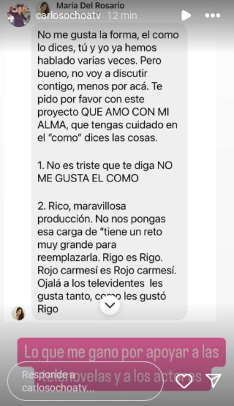 La artista habló sobre las críticas que hizo Carlos Ochoa a la telenovela.