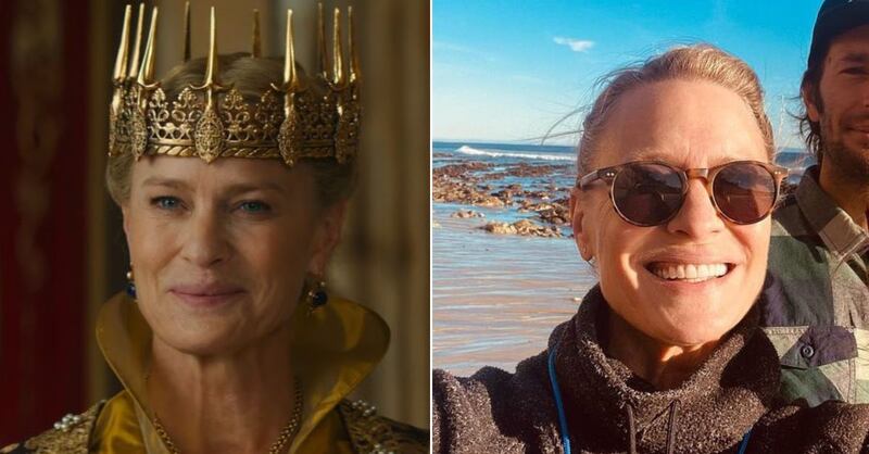 Robin Wright en 'Damsel' y en la vida real