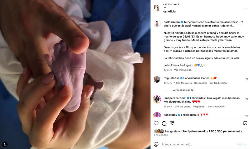 Cynthia Rodríguez reapareció en redes para festejar los primeros tres meses de su bebé con Carlos Rivera.