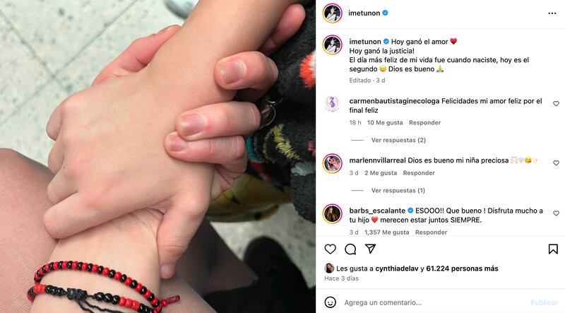 Imelda Tuñón recupera la custodia de su hijo