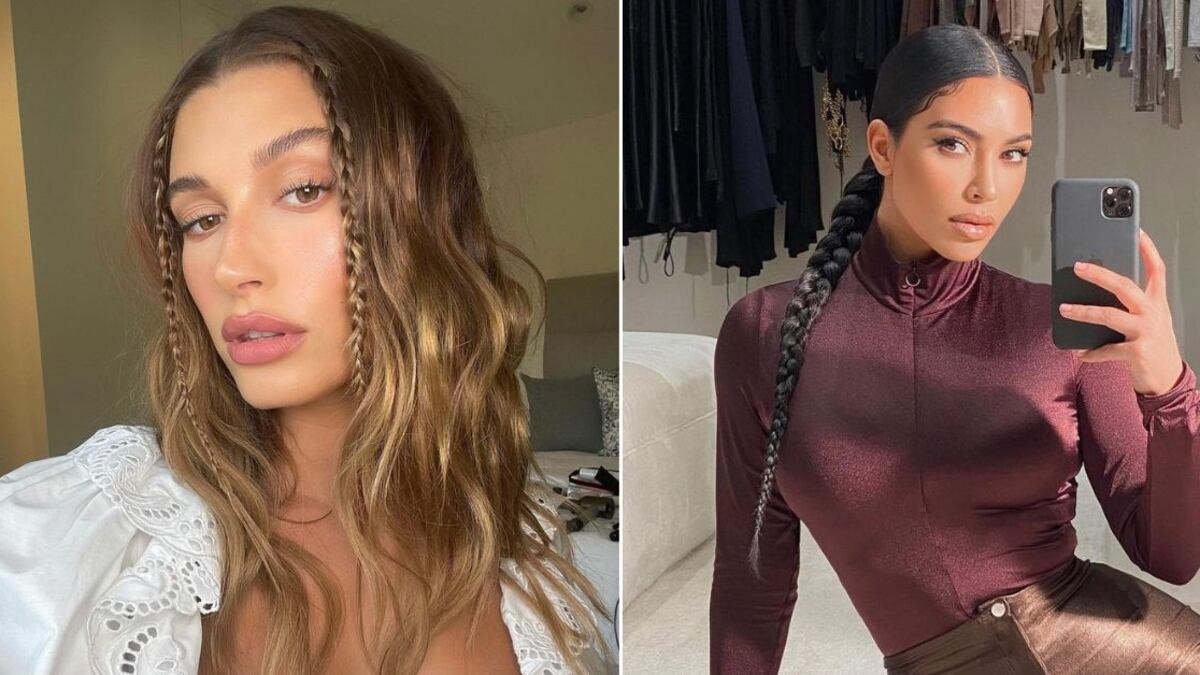 Hailey Bieber y Kim Kardashian luciendo peinados diferentes con trenzas