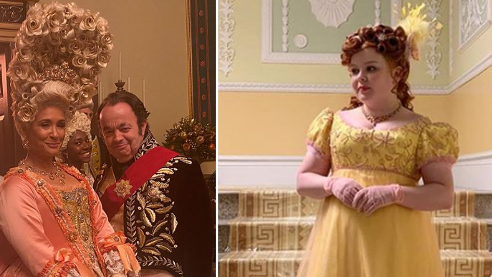 Actrices de 'Bridgerton' en escenas de la serie que ya inicio las grabaciones de la tercera temporada.