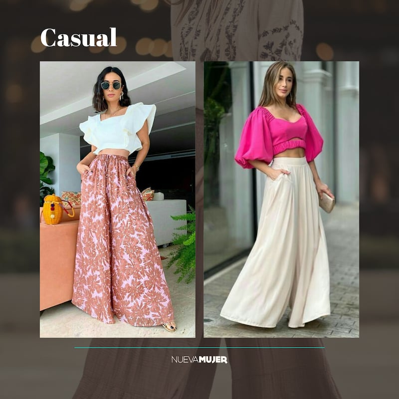 Pantalones palazzo con blusa boho.