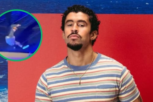 Bad Bunny sufre aparatosa caída en su primer concierto en México: “Haciendo tributo a Juan Gabriel”