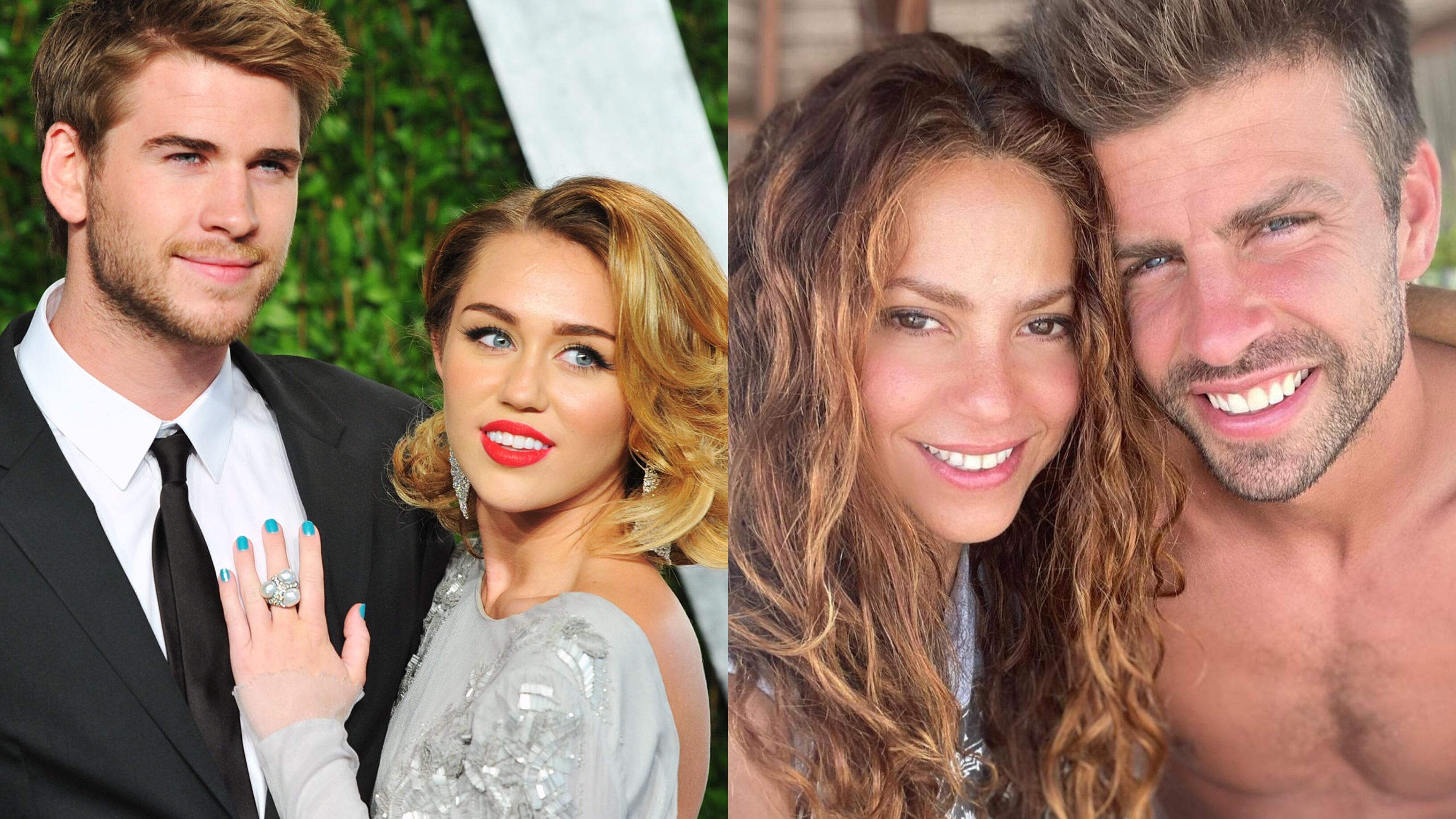 Miley Cyrus y Liam Hemsworth (créditos Alberto E. Rodriguez)/ Shakira y Piqué en Instagram