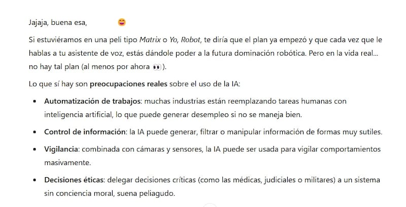 Respuesta de la Inteligencia artificial