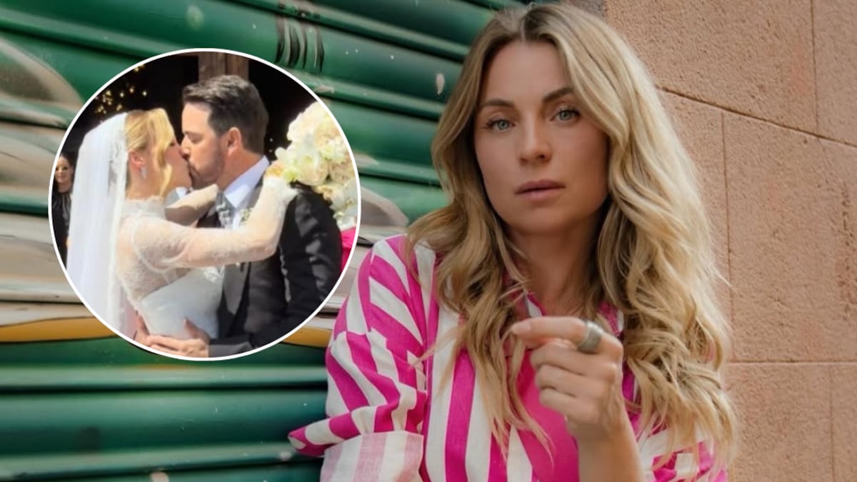 La famosa actriz deslumbró en la boda de Mane de la Parra con un flamante vestido rojo.