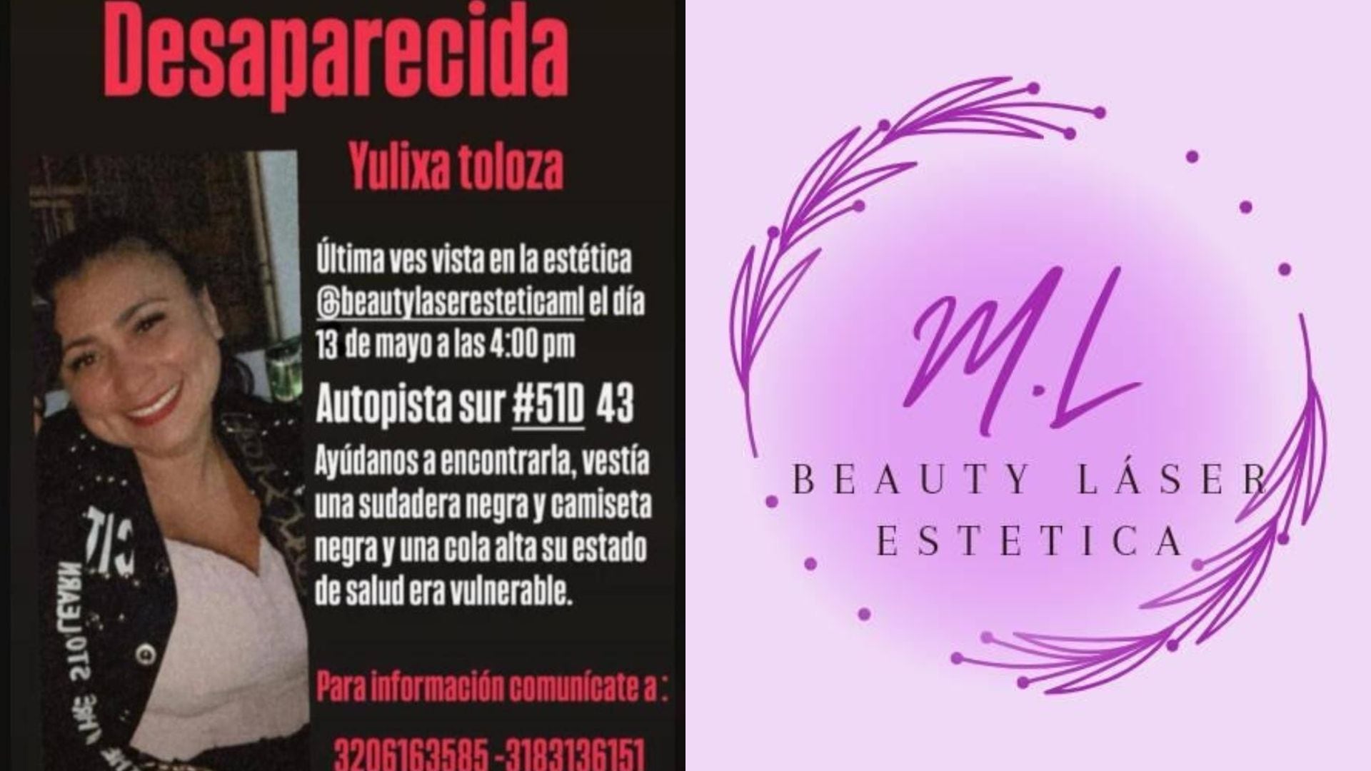 Yulitxa Toloza fue reportada como desaparecida tras entrar al centro estético en el barrio Venecia de Bogotá