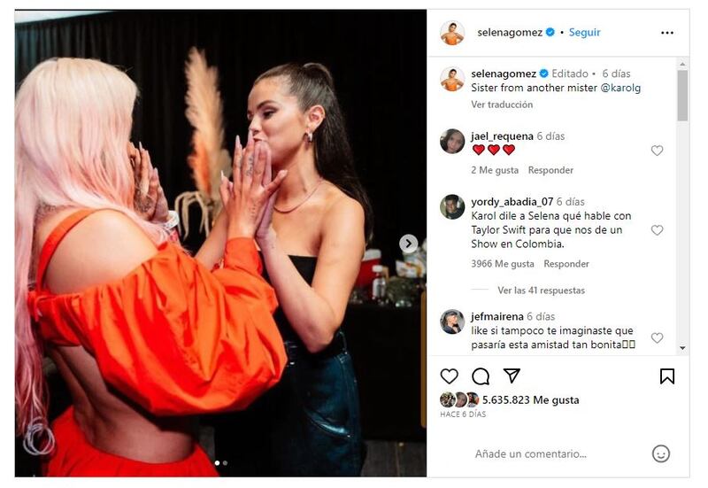 Selena Gomez mostró recientemente ser fanática de Karol G