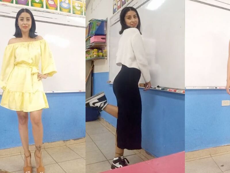 Maestra muestra los vestidos que utiliza durante la semana