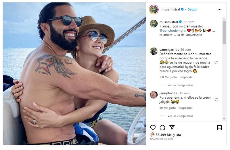 Marcela Mistral y Poncho de Nigris se casaron a los pocos meses de iniciar su relación