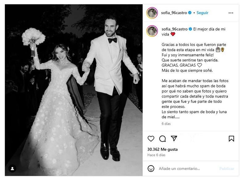 Sofía Castro y Pablo Bernot tuvieron dos bodas elegantes y lujosas