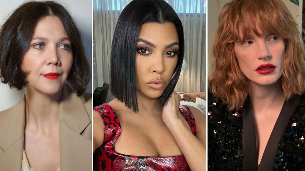 Maggie Gyllenhaal, Kourtney Kardashian y Jessica Chastain luciendo un corte bob