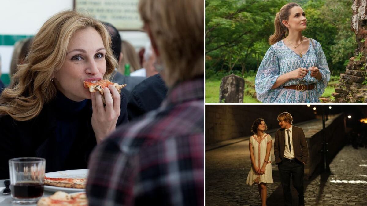 Escenas de las películas Comer, rezar amar; Guía de viaje hacia el amor y Medianoche en París
