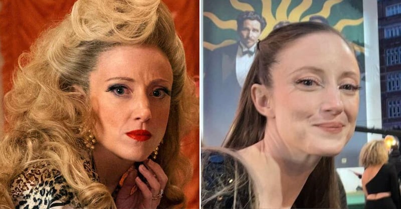 Andrea Riseborough en 'Matilda' de Netflix y en la vida real