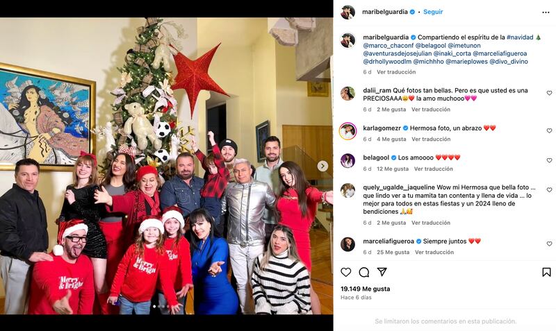 Maribel Guardia junto a su familia pasando Navidad