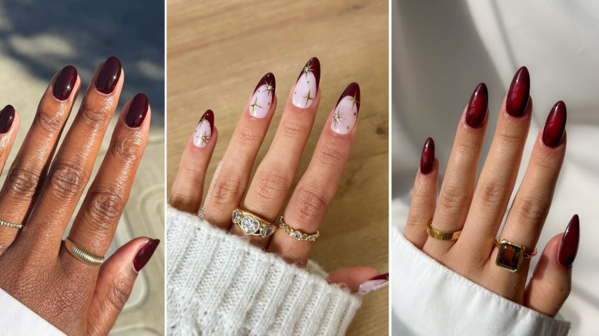 Las uñas 'cherry mocha' son elegantes y perfectas para las fiestas decembrinas