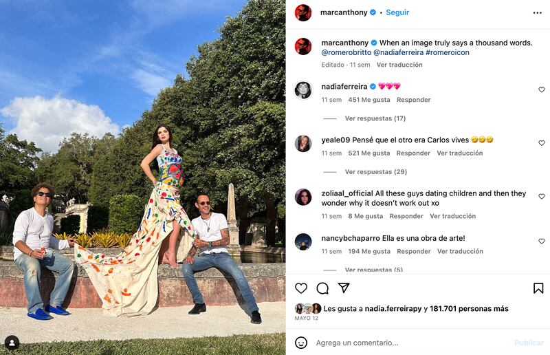 Nadia Ferreira y Marc Anthony junto a Romero Britto