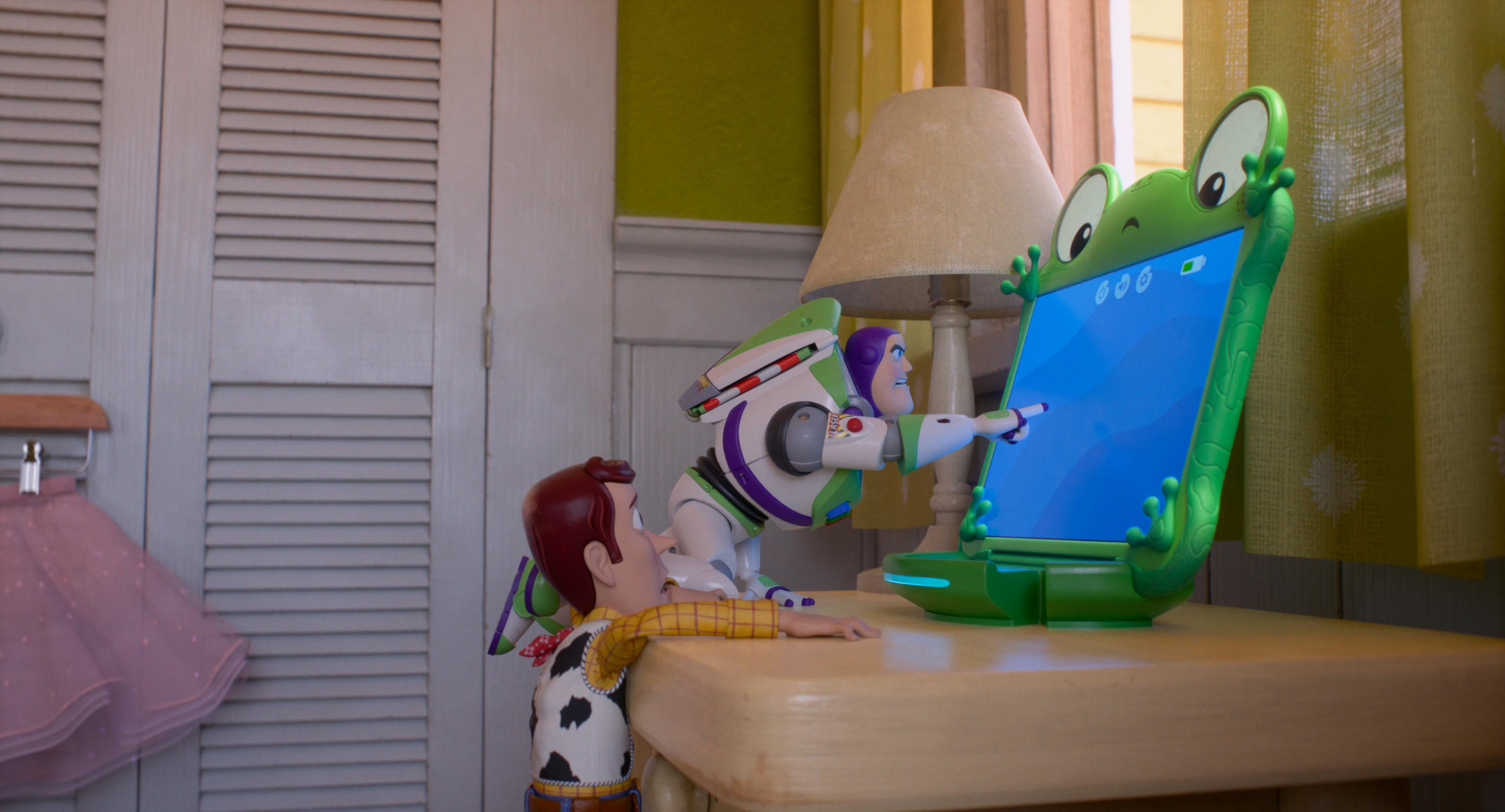 Woody, Buzz Lightyear, and Lilypad in Disney and Pixar’s TOY STORY 5. Photo courtesy of Pixar. © 2026 Disney/Pixar. All Rights Reserved.