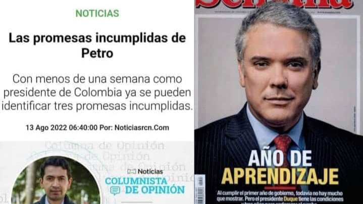 Articulo de RCN y portada de Revista Semana