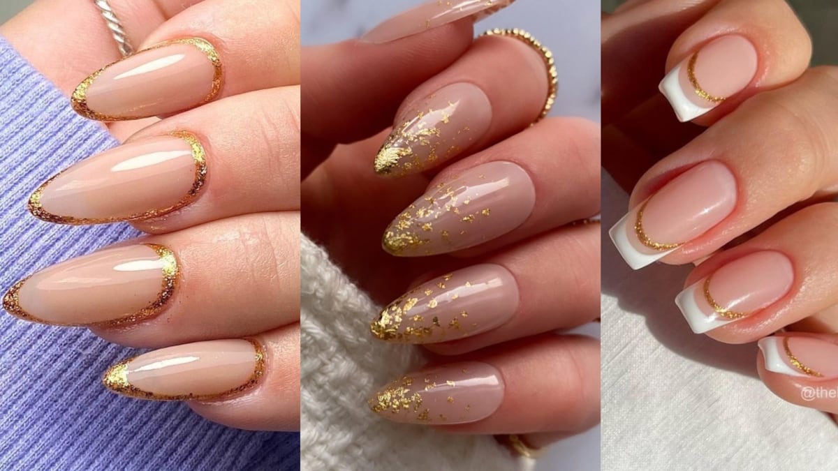 Diseños de uñas con detalles dorados