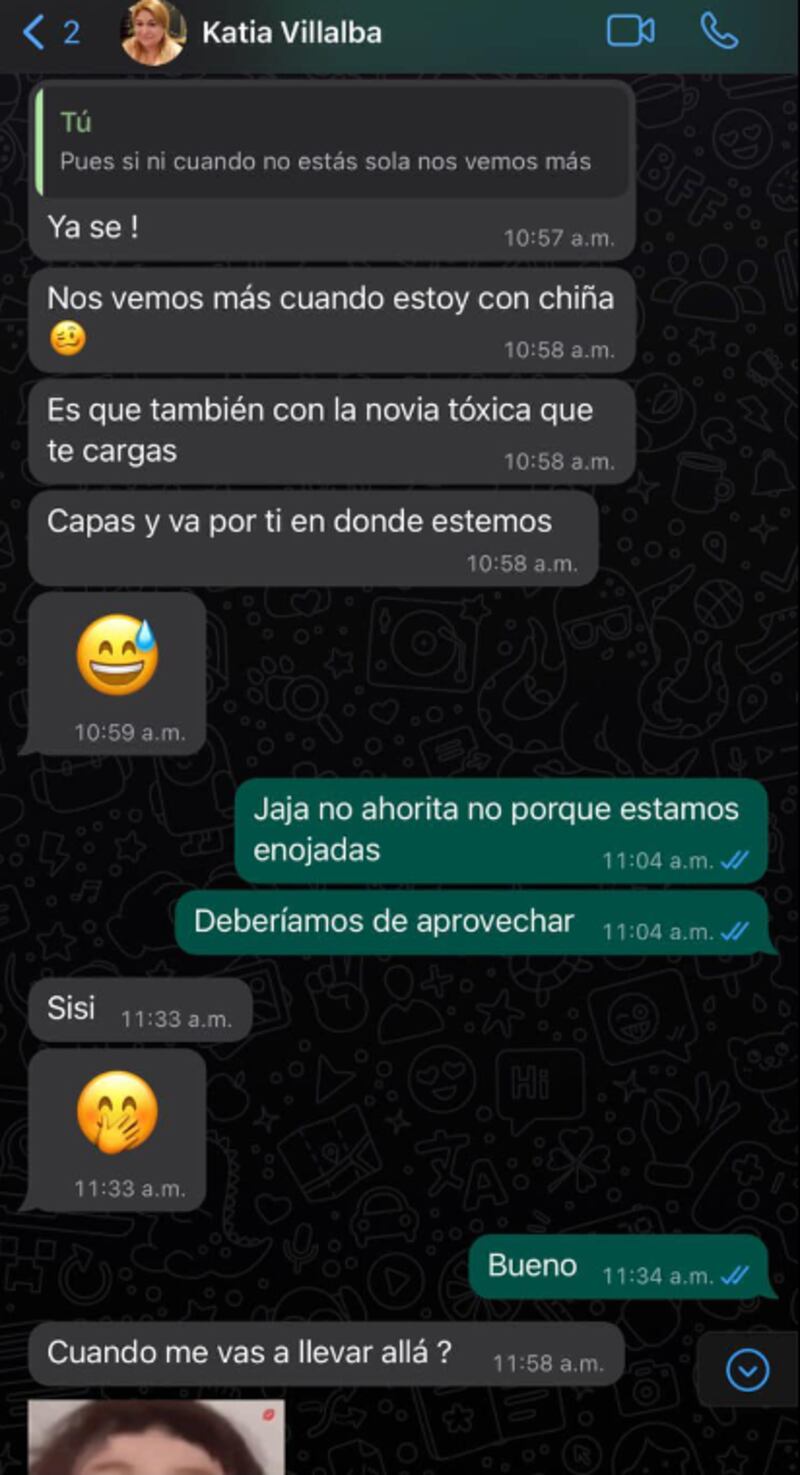 Evidencia de la conversación entre su pareja y la 'mujer mayor'. Imagen: captura de pantalla de la cuenta de Facebook de Salma Ayala