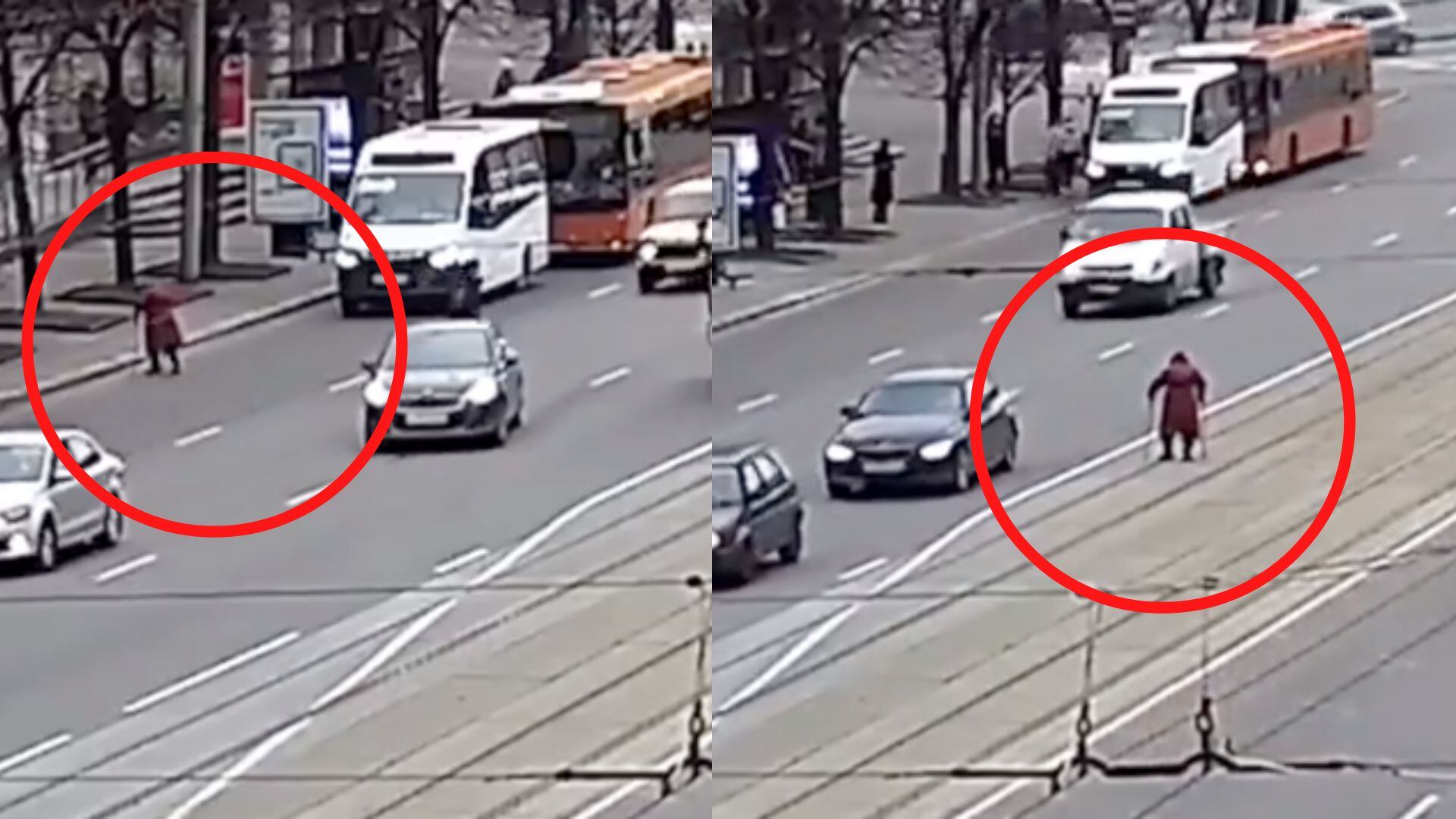 abuela cruzando calle rusia