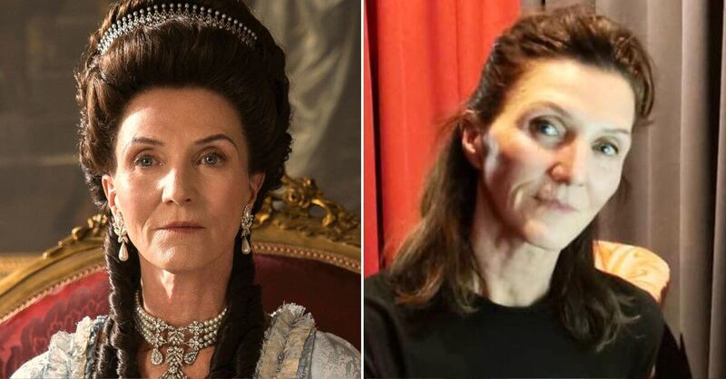 Michelle Fairley en 'Queen Charlotte' y en la vida real