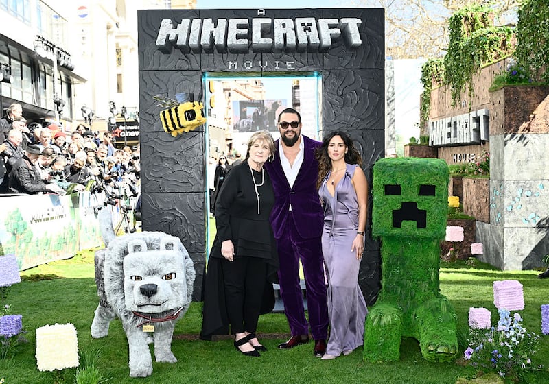 Coni Momoa, Jason Momoa and Adria Arjona attend the World Premiere of "A Minecraft Movie"