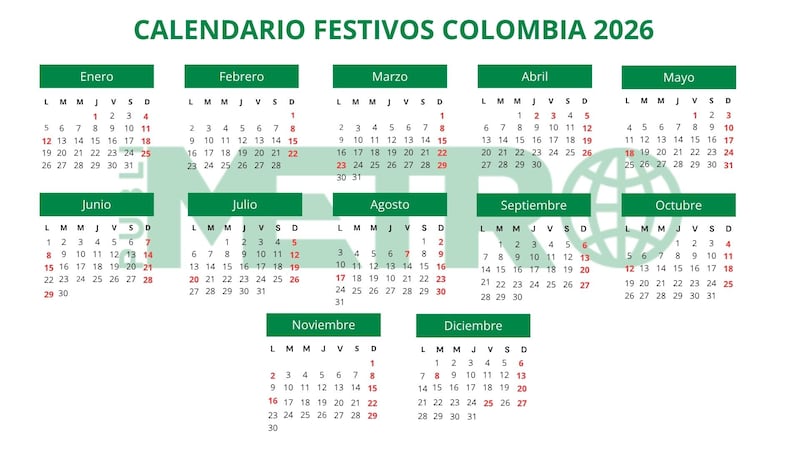 Calendario festivos Colombia 2026