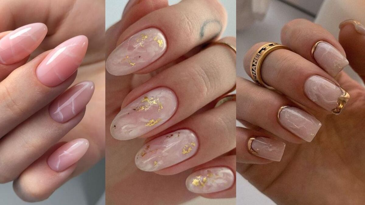 El dorado, rosado y otros tonos nude son perfectos para estas uñas.