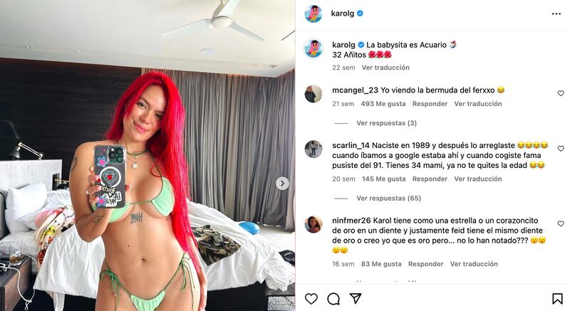 Karol G presumiendo su figura con bikini color menta