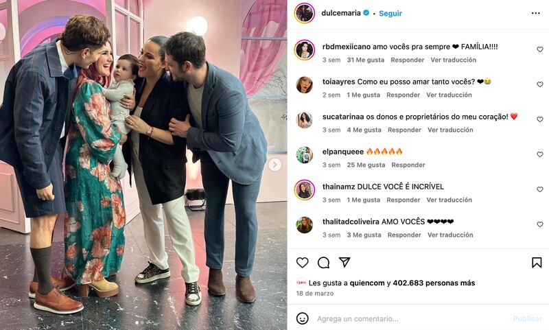 Maite Perroni celebra bautizo de Lía junto a sus compañeros de RBD