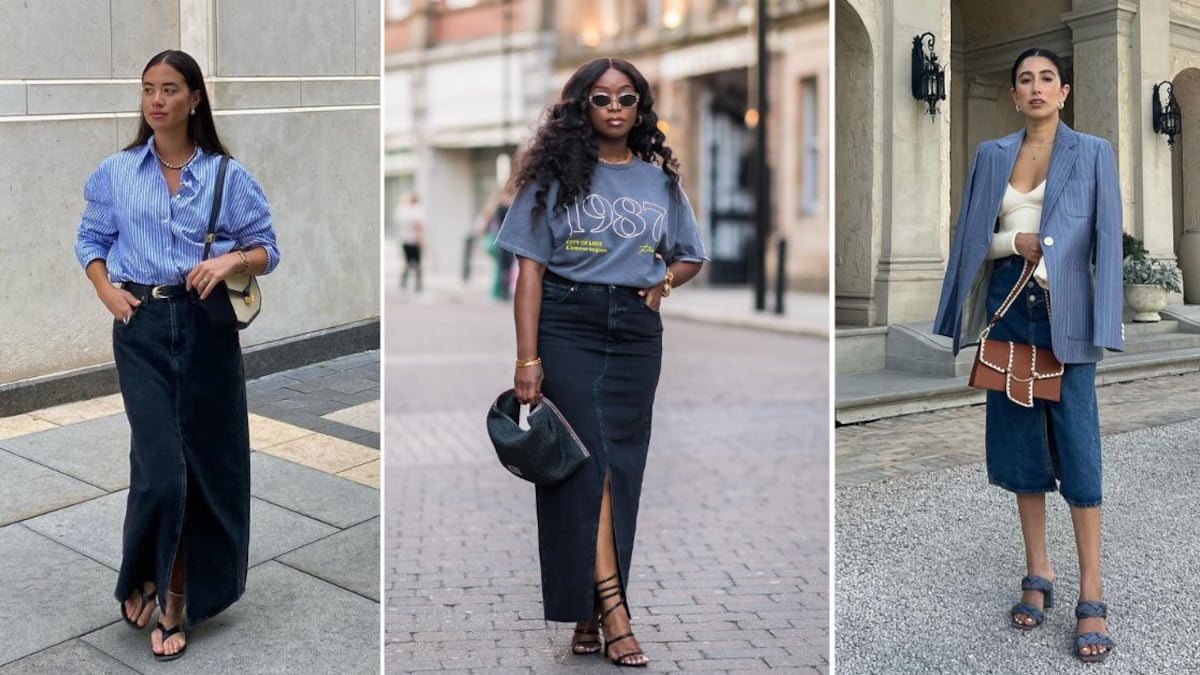 La combinación de falda de mezclilla con sandalias es básica de la primavera-verano